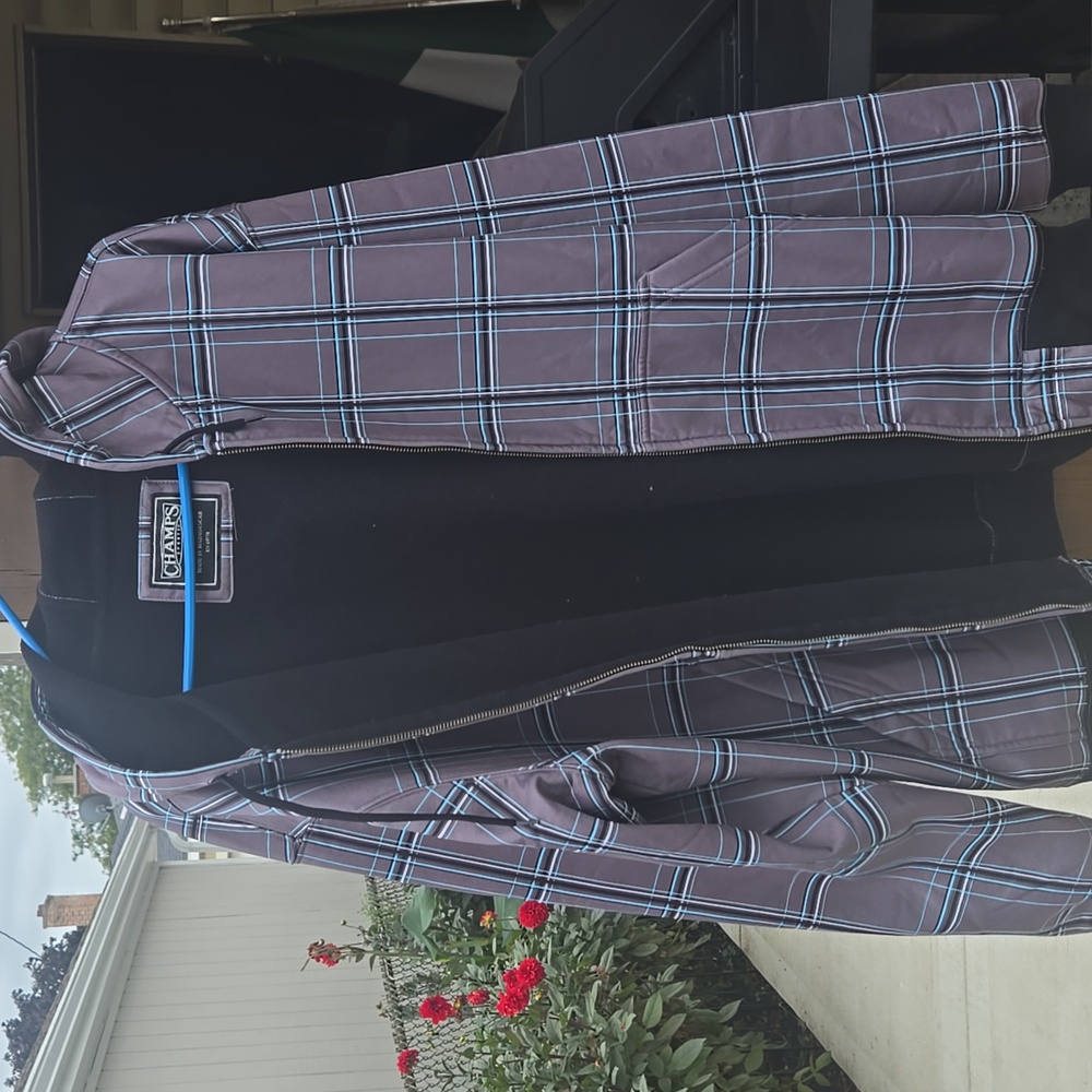 Chaps Gray and Blue Plaid Hooded Jacket